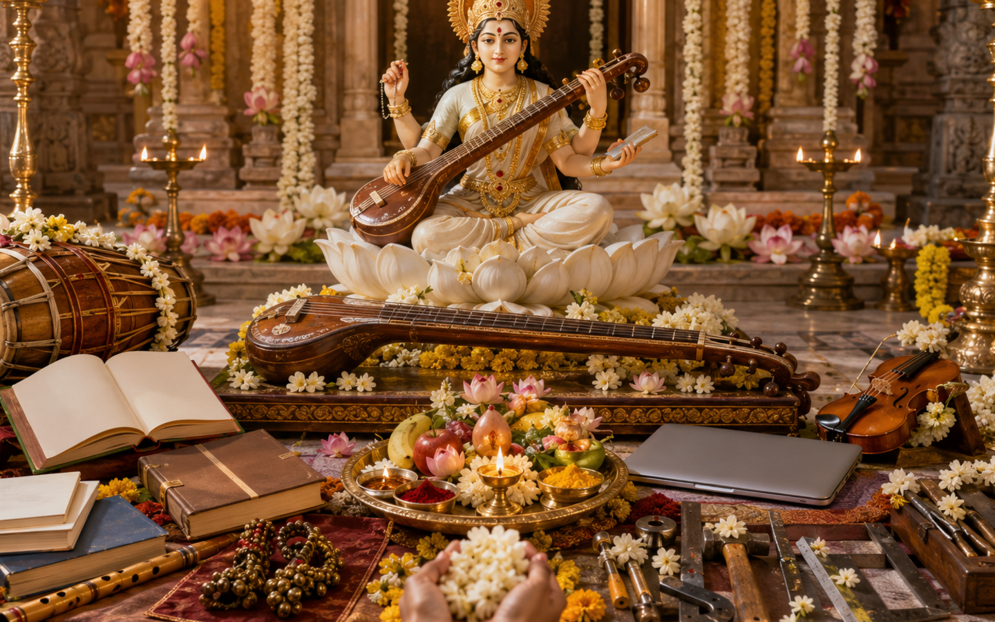 Mahanavami: The Sacred Significance of Saraswathi Puja and Ayudha Puja